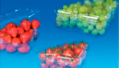 Tarrina, Cesta para  fruta y verdura fabricada en PET.